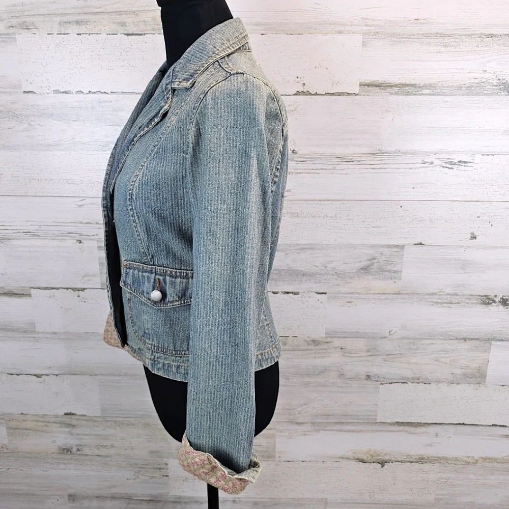 True Vintage Mossimo Paris Hilton Style Fitted Y2K Pinstripe Denim Jacket Small